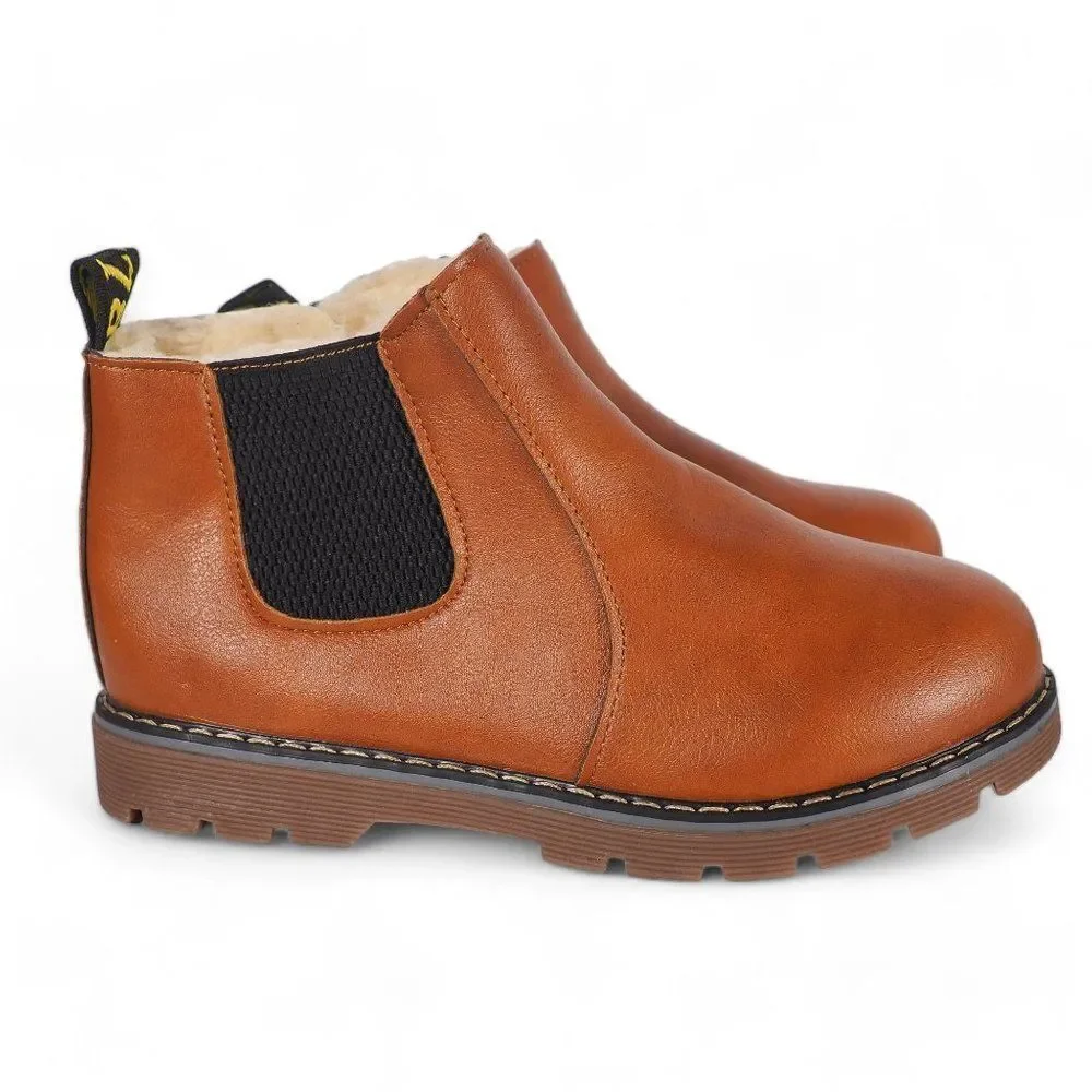 Unbranded‎ Faux Leather Faux Fur Ankle Boots Brown Youth 3/35